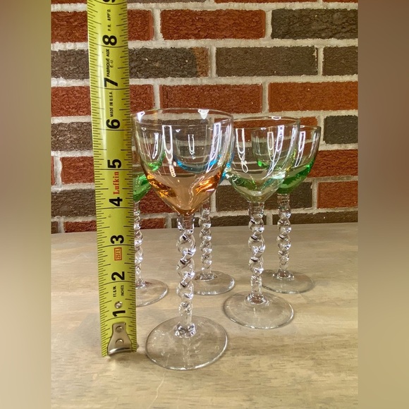5 Twisted Stem glasses cordials Glows‎ 6.5 inches. One Uranium - Picture 5 of 8